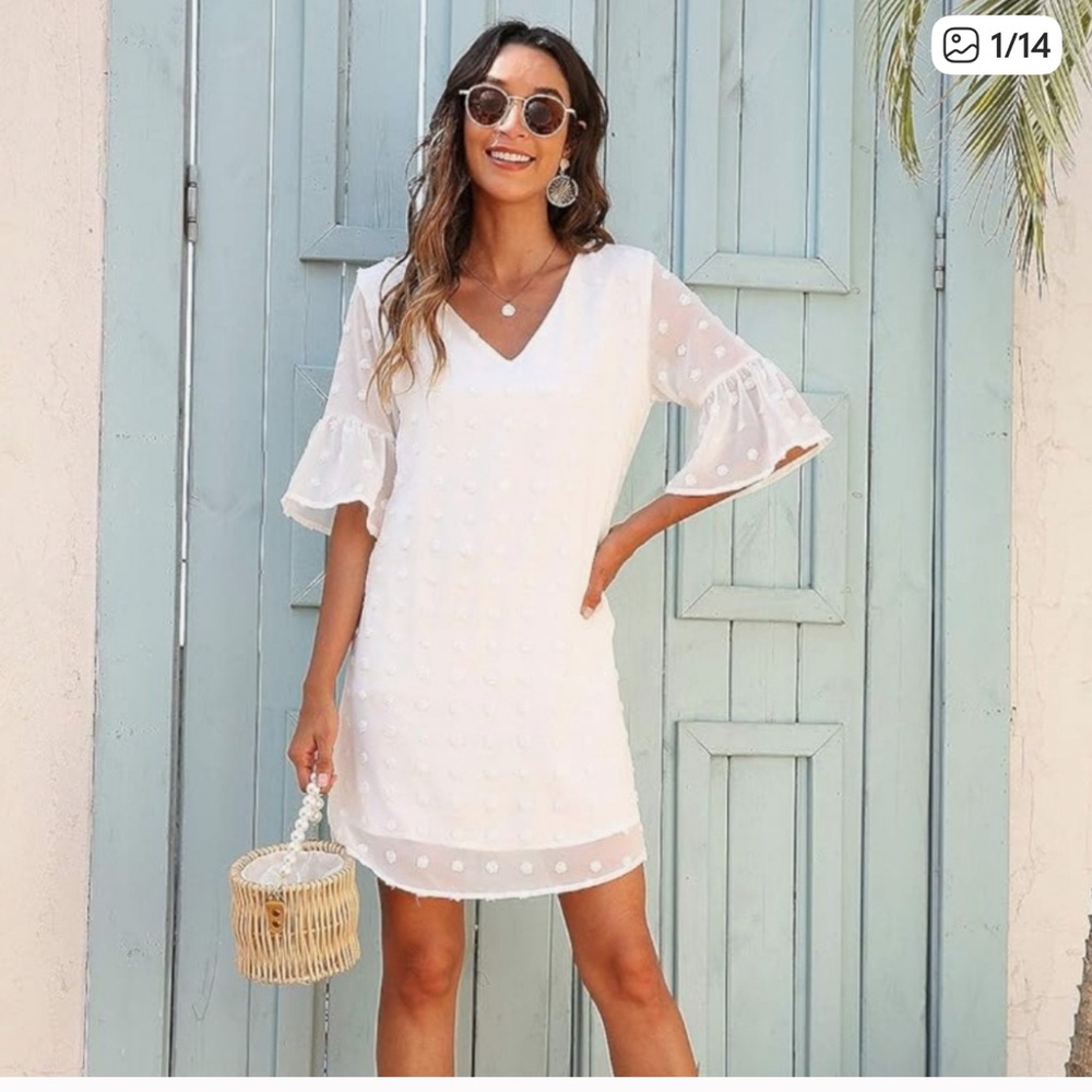 Blooming Jelly White Chiffon Ruffle Shift Dress, Size Medium